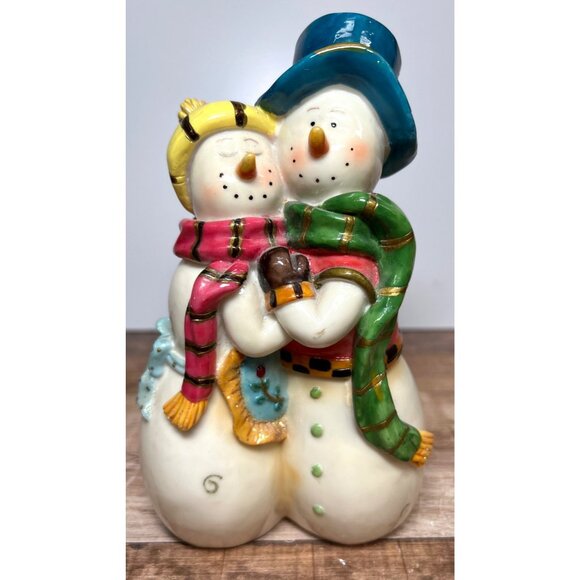 None Other - Decorative Acrylic Snowman Couple Figurine Hand-Painted Winter Scene